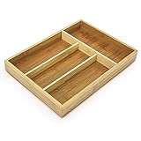 Relaxdays Besteckkasten aus Bambus HxBxT: ca. 4 x 25 x 34cm Besteckeinsatz mit 4 Fächern als Küchenorganizer und Schubladeneinsatz pflegeleichter Schubladenkasten für Besteck Organizer aus Holz, natur