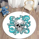 XENIMO Totenkopf-Terror-Kunst 3D-Gedruckter Runder Teppich Für Wohnzimmer Teppich Camping Picknick-Matte Schlafzimmer rutschfeste Yoga-Bodenmatte Geschenke 120cm