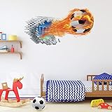 3D Wandtattoo Wohnzimmer, Wandtattoo 3D Realistisch Fußball, Geknackte Wand Effekt DIY PVC Wandaufkleber, Jungen Jugendliche Zimmer Wandmalereien Tapete Poster Wall Art fußball, 72 * 33cm