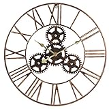 INTCHE Wandskulpturen, Gear Silent Wanduhr, Vintage-Schmiedeeisen, Hohle Zahnrad-Stumm-Wanduhr, römische Ziffer, Dekor, Hängeuhr, Vintage-Gold (24 Zoll)