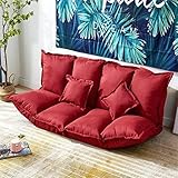 Tatami Lazy Lounge Couch, doppelt klappbares Schlafsofa, Boden-Lazy Sofa-Bett, mehrfach Verstellbarer Liege-Schlafsessel mit 2 Kissen, Home-Office, Wohnzimmer, Schlafzimmer, rot