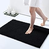 Homaxy rutschfeste Badematte Chenille Badezimmerteppich Mikrofaser Badteppich Saugfähige Hochflor Badvorleger - 40 x 60 cm, Schwarz