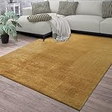TT Home Teppich Wohnzimmer Kurzflor Einfarbig Modernes Design Waschbar, Farbe: Dunkelgelb Senfgelb, Größe:160x220 cm