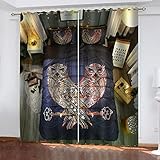 Verdunklungsgardinen Wohnzimmer 2 Stücke 160X150cm(HxB) 3D Bunter Eulendruck Muster Blickdicht Vorhang Schlafzimmer Kinderzimmer Küche Thermogardine Schallschutz Ösenvorhang