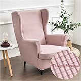 Highdi 2-Teilig Ohrensessel Überzug, Sessel-Überwürfe Ohrensessel Einfarbig Jacquard Verdicken Schonbezüge Bezug Sesselhusse Strandmon Tiger Stuhlbezug mit Armlehne Hohe Rückenlehne (Rosa)