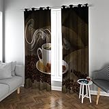 Deertweet Home Kaffeevorhänge Vintage Wohnzimmer Verdunkelung Schlafzimmer Fenster Raumteiler Vorhänge Braune Fenstervorhänge 2 Panel Set für Küche Cafe Dekor H245xB107