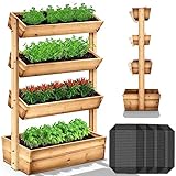 tillvex® Hochbeet aus Holz mit 4 Etagen | Premium Blumenkasten mit Gartenvlies | Blumentreppe Pflanztreppe für Terrasse Balkon & Garten | Gemüsebeet Kräuterbeet Frühbeet Blumenbeet