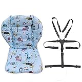 Baby Hochstuhl-Sitzkissen, Matte Pad Cover Resistent und Hochstuhlgurte (5-Punkt-Gurt), 1 Anzug (blaues Tier)