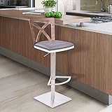 Armen Living Pisa Barhocker, gebürstetes Edelstahl-Finish, graue PU-Polsterung und Walnuss-Rücken, Grau