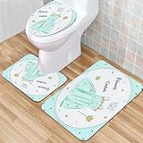 JIFOME Badteppich-Set 3-teilige, rutschfeste,Nettes Mädchen-Prinzessin-Kleid-Garderobe Blau,rutschfeste Badematte, U-förmiger Konturteppich und Toilettendeckel, waschbar