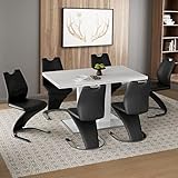 jiexi Esstisch und Stühle Set, 6 Stühle Mermaid Design PU-Leder und 150cm Moderner Küchentisch Set für Haus, Küche, Wohnzimmer, Esszimmer (1 Esstisch + 6 Stühle schwarz)