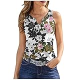 TURWXGSO Tank Top Damen Sommer Ärmellos Oberteile Einfarbig/Drucke T Shirt Casual Lose Tee Shirt V-Ausschnitt Tank Tops Mit Knopf Sexy Tanktop Bluse Sweatshirt Schlanke Passform