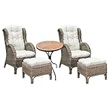 Luxus Rattan Set 2 Stück Relaxsessel Korbsessel Rattansessel mit Hocker Ohrensessel mit Fußhocker aus Rattan, inkl. Polster in beige und 1 Stück Mosaiktisch