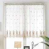 Devola Pastorale Art Scheibengardine Transparente Peacock-Muster Stickerei Bistrogardinen Cáfe Gardine Privatsphäre Fenstervorhang Kurzstores HxB 100x120cm Kaffee 1er Pack