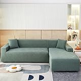 ZCXRYFL Stretch Sofa üBerzug Rutschfester Stoff Sofabezug MöBelschutz Couch üBerzug Hunde Katzen Kratzfest Sofa Cover FüR L Form Chaise Longue Kombination Sofa(ＡＡ（130-160cm）+BB（220-280cm）,Green 2)