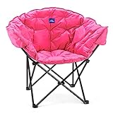 WUROMISE Übergroßer gepolsterter Mond-Freizeitstuhl, tragbar, stabil, bequem, Klappstuhl mit Tragetasche für Camping, Outdoor, Garten, Party, unterstützt 150 kg, Schwarz (Rosa)