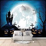 SASZQY Fototapete Halloween-Schloss 3D Selbstklebend Segeltuch Tapeten Wandtapete Moderne Wanddeko Wohnzimmer Schlafzimmer Büro Flur Moderne Dekoration 400x280 cm