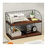 Bücherregale Kleines Bücherregal im Vintage-Stil, Braun, Büro-Desktop-Organizer, 2-lagiger Schreibtisch-Organizer, Aktenregal, Kinderschreibtisch-Bücherregal, 15,7 x 6,2 x 9,8 Zoll Bücherregale Standr
