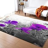 Bereich Teppich Abstrakte Lila Mohnblume, Idyllisches Blumenfeld Bereich Teppiche Personalisiert Bodenmatte Resistente Fußmatte Für Außen Flur Wohnzimmer 120X160Cm