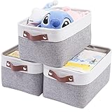 SOCOHOME Aufbewahrungsboxen aus Stoff,31x21x16cm Aufbewahrungskörbe, Faltbare Stoffkorb für Spielzeug, Kleidung, Zuhause, Wäsche (Grau/Weiß, Kleine)