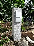 Steckdosensäule Granit Palisade Stein hell 50cm Garten Steckdose Lichtgrau (12x12x50 cm, Alpinweiss)