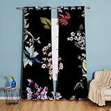 Gardinen Schwarz Elegant Floral Vorhänge Thermal Verdunklungsvorhänge Vorhang Blickdicht Curtains for Living Room Bedroom 2 Stücke Gardinen mit Ösen 2x85x200 cm