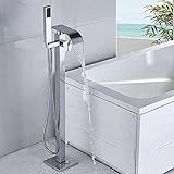 Bodenmontierter Badezimmer-Wannenfüller-Wasserhahn, Freistehender Einhand-Badewannenhahn, Gebürstetes Nickel,Chrom Mischbatterie