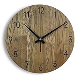 SENTOP Wanduhr aus Holz MAS002, Wanduhr aus Eiche, Moderne Wanduhr, Heimdekoration, Wanduhr aus echtem Eichenholz, Große Wanduhr aus Holz, Einzigartige Wanduhr aus Holz, Eiche - Braunerde, 30 cm