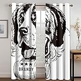 Gardinen Wohnzimmer Kinderzimmer Ösenvorhang Blickdicht Vorhänge 2Er Set 166X146cm(Bxh) 3D Modisches Schwarz-Weiß-Hundekopfporträt Muster Verdunkelungsvorhang Schlafzimmer Fensterdekoration Thermovor