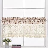 choicehot Landhausstil Rot Blumen Kurzvorhang, Kurzstores Gardinen, Küche Vorhänge, Spitze Scheibengardine, Bistrogardine, Beige Baumwolle und Leinen Kurz Kleine Fenster,1 Stück HxB: 35×140 cm