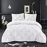 K&A Pintuck Pinch Plissee Bettbezug Bettwäsche mit Kissenbezug 80 x 80 cm mit Reißverschluss, pflegeleicht, maschinenwaschbar, weiche Mikrofaser-Bettwäsche (Weiß - 200x200 cm)