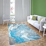 Teppich Wohnzimmer 120X170 Blaues Gold Teppich Kurzflor Schlafzimmer,Teppiche Moderne,Carpet Für Wohnzimmer Küche Esstisch,Teppich Waschbar