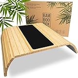 BAM BOO BOX Sofatablett rutschfest - Sofalehnen Ablage aus Bambus mit Anti Rutsch Pad- Armlehnen Tablett aus Holz - Sofaablage in Naturfarbe