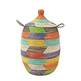 Traditioneller afrikanischer Wäschekorb - Ubuntu - XXL Korb - geflochten - Handarbeit - made in Afrika - Höhe ohne Deckel gemessen ca. 60 cm (bunt)
