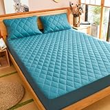 LEOTY Gestepptes Spannbettlaken mit elastischem Band,einfarbig,rutschfest,Verstellbarer Matratzenbezug für Einzel-,Doppel-,King-Size- und Queen-Size-Betten,Navy Blue,71inchx87inch(1pcs)