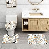 rutschfeste 3 Badteppich Set Corgi Muster Gedruckt Badgarnitur Badematten Anti-Rutsch Weiche U-Förmigen Contour Matte, Für Wohnzimmer, Wc-Sitz Bezug