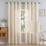 CUCRAF Leinen Gardinen mit Ösen Landhausstil Voile Vorhang Halbtransparent Gardinen für Schlafzimmer Kinderzimmer Wohnzimmer, Leinenfarbe, H245 x B140cm, 2er Set, Natur/Leinen