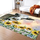 Teppiche Aquarell-Bauernhof-Kuh-Gelb-Sonnenblumen-Farbverlauf Wohnzimmer Teppich Personalisiert Bodenmatte Pflegeleichte Fußabtreter Für Eingang Wohnzimmer Flur 120X160Cm