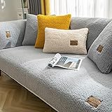 LINGKY Samt Sofabezug 1 2 3 4 Sitzer, L Form Sofaüberwurfe, Ecksofa Sofa überzug Pets Dog Couch überzug Anti-rutsch Sofaschutz, Ultra Weicher Sofaschoner (Grau,90x210cm/Rechteckig)