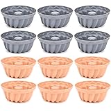 Guowall 12 Stück Silikon Gugelhupf Backform, Wiederverwendbare Kuchenform Mini Muffinförmchen Cupcake für Kuchen Dessert Pudding (2 Farben)