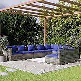 Festnight Gartenmöbel Set Rattan Gartenlounge Rattan Gartensofa Loungemöbel Sofa Balkonmöbel Ecke Sofa Garten Terrassenmöbel-Grau und Dunkelblau-3x Eckteil + 5X Mittelteil