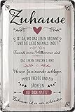 Blechschild - ZUHAUSE SCHILD - ZUHAUSE ist es am SCHÖNSTEN - Geschenk zum Einzug - Richtfest Geschenk - Metallschilder Familienregeln Holzschild Optik - Schilder mit Sprüchen gewölbt 20x30 cm
