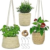 alma home 3X Blumentopf hängend - Hängekörbe Set Natur als Blumenampel innen, Boho Deko oder Aufbewahrungskorb 17-20 cm