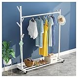 Heavy Duty Kleiderstange Kleiderständer Aus Metall Mit Ablagefach Aufbewahrungs-Display-Ständer Mit 4 Rollen Und 5 Haken Für Flur Schlafzimmer Haus Max. Belastung 60 Kg ( Color : White , Size : 120CM