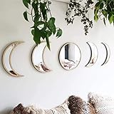 EMUKOEP Dekorative Wandspiegel Glas Mondphasenspiegel, Holz Dekorative Spiegel Mond Phase Spiegel, natürliche Mondspiegel Set böhmisches Dekor Stick auf Spiegel für Wohnzimmer, Flur, Zuhause