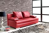 lifestyle4living Sofa mit Schlaffunktion und Bettkasten in Rot | Pflegeleichtes Kunstleder Schlafsofa mit Kissen