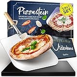 Esprevo® Pizzastein für Backofen, Grill & Gasgrill, eckig 38x30cm | 3er Set mit Pizzaschieber & Videokurs für italienischen Pizzagenuss | Schwarz aus glasiertem Cordierit