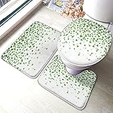 rutschfeste 3 Badteppich Set Klee Shamrock Grünes Laub Glückliches Blatt Bad Duschmatten Weiche Langlebige U-Förmigen Contour Matte, Für Wohnzimmer, Dusche