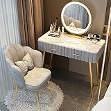 Großes Make-up-Schminktisch-Set mit 3-farbig dimmbarem beleuchtetem Spiegel, 2 Schubladen, gepolstertem Hocker, Kosmetik-Aufbewahrungstisch für Schlafzimmer-Ankleidezimmer (Farbe: