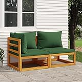 JUNZAI 2-TLG. Garten-Sofa-Set mit Kissen, Lounge Gartenmöbel, Gartenlounge, Loungemöbel, Balkon Lounge, Sitzecke Balkon, Sitzlounge Garten, Massivholz Akazie